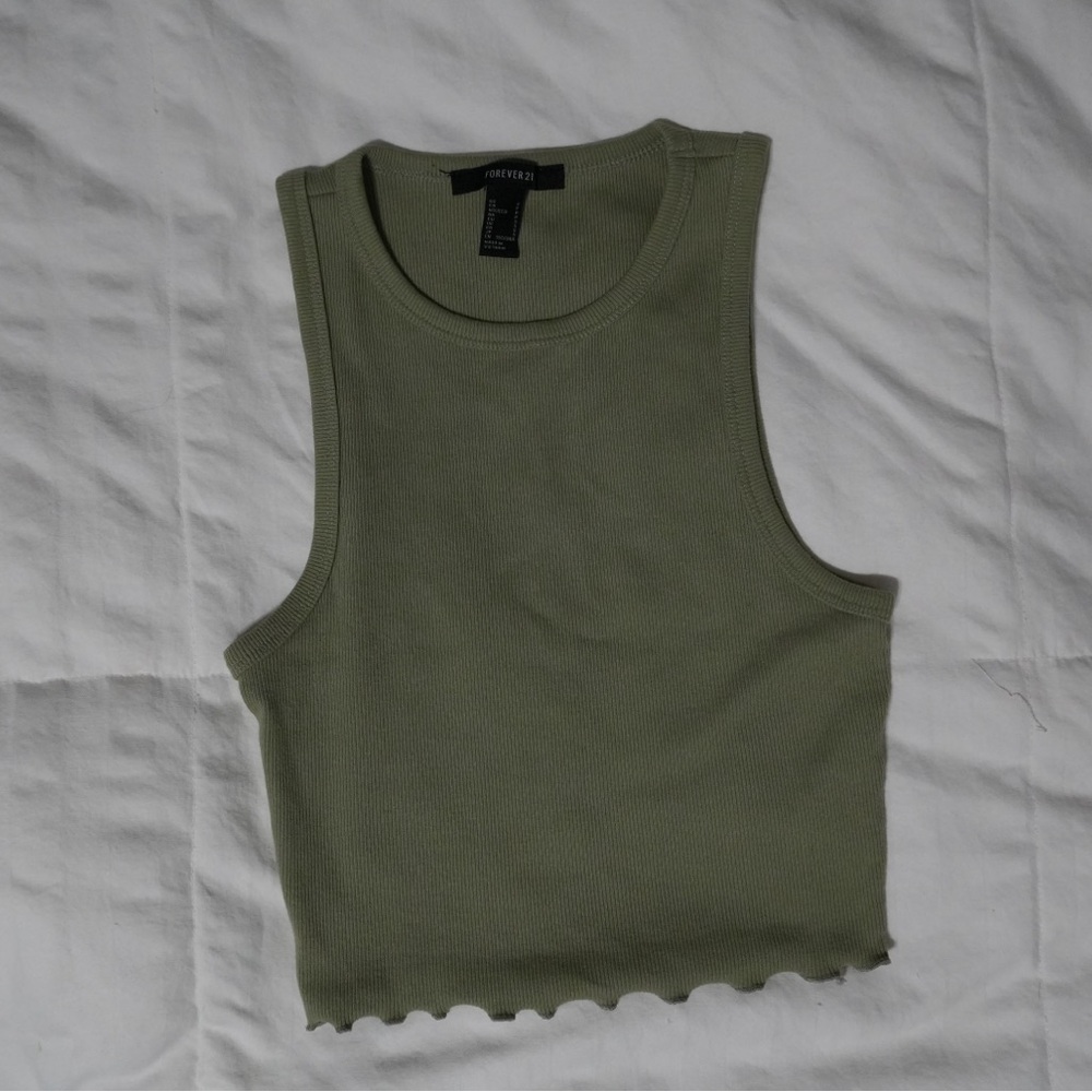 Forever 21 Olive Green Ribbed Crop Tank Top